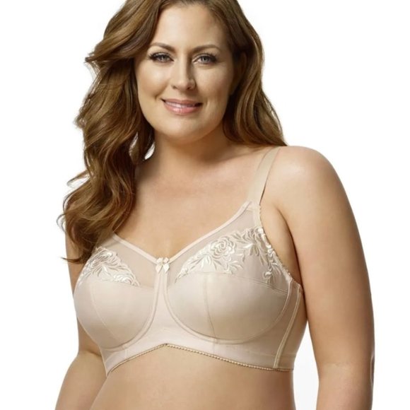 New Elila Full Figure Embroidered Microfiber Wire-Free Bra Beige 1301 - Picture 4 of 10